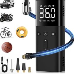 Tire Inflator Portable Air Compressor, 150PSI Auto Air Pump for Car Tires, DC 12V Electric Tire Pump with LCD Digital Pressure Gauge & LED Light for M
