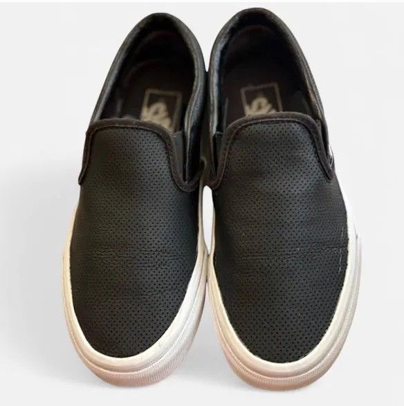 Ladies Vans Black Leather Slip Ons