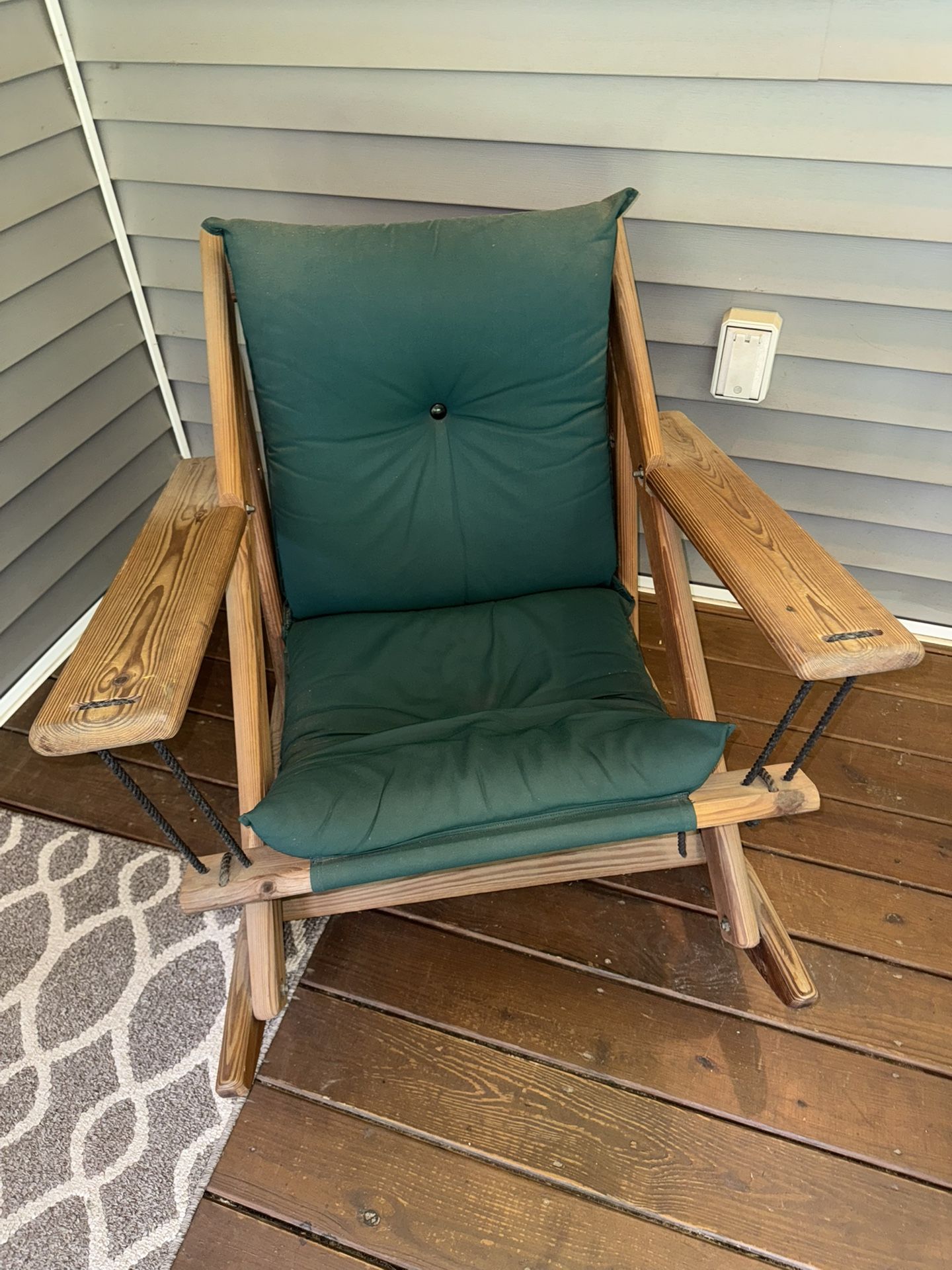 Green & Wood Rocking Chair Upholstered Lawn Furniture Outdoors