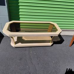 Tables: Coffee: Elegant Blonde Wood Coffee Table w/ Glass Insert