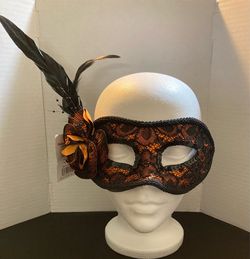 Black and Orange Lace Masquerade Eye Mask