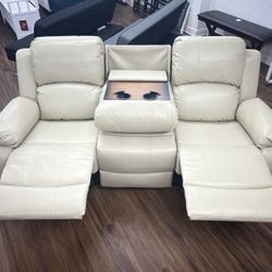 New 3 Seat Manual Recliner Sofa Chair/Flipped Backrest & Cupholder, Beige