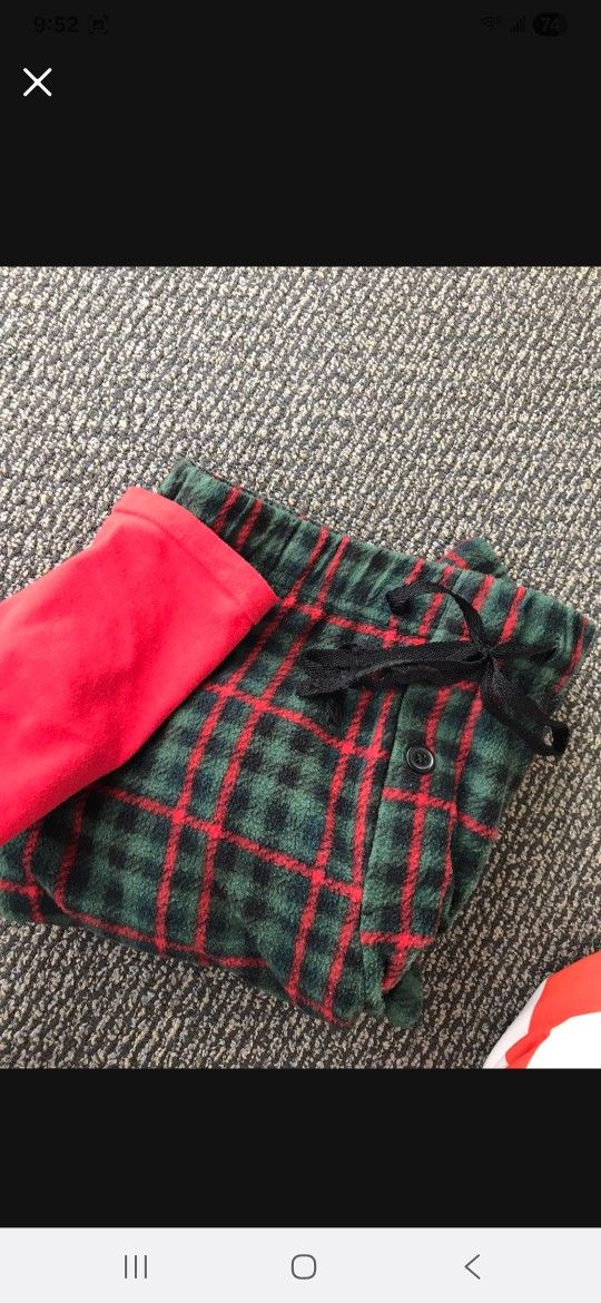 GREAT Women Classic Warm Cozy Fleece Plaid Pants And Red Top Long Sleeves Shirt PJ Pajamas Set Size M
