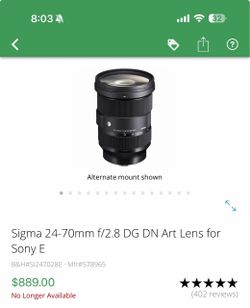 Sigma 24-70mm f/2.8 DG DN Art Lens for Sony E w/ Filters