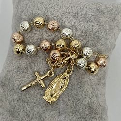 Rosary Bracelet  14kt Gold Tricolor Gold Filled  Rosary  Oro Laminado Rosario Pulsera 