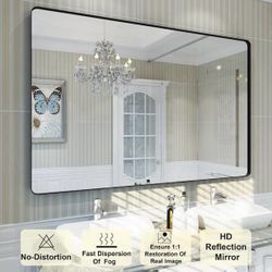 55 in. W x 36 in. H Large Rectangular Framed Wall Mounted Bathroom Vanity Mirror in Black