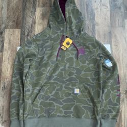 Carhartt Women's Camouflage Relaxed Fit Pullover Hoodie Fleece Cotton S