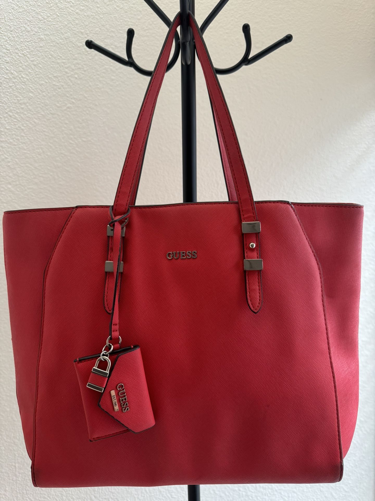 Red Guess Tote Bag with Mini Purse