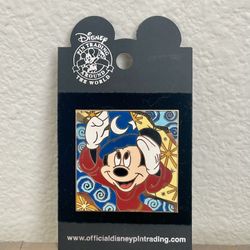 Rare Disney Pin Trading Psychedelic Sorcerer Mickey Mouse Square Pin