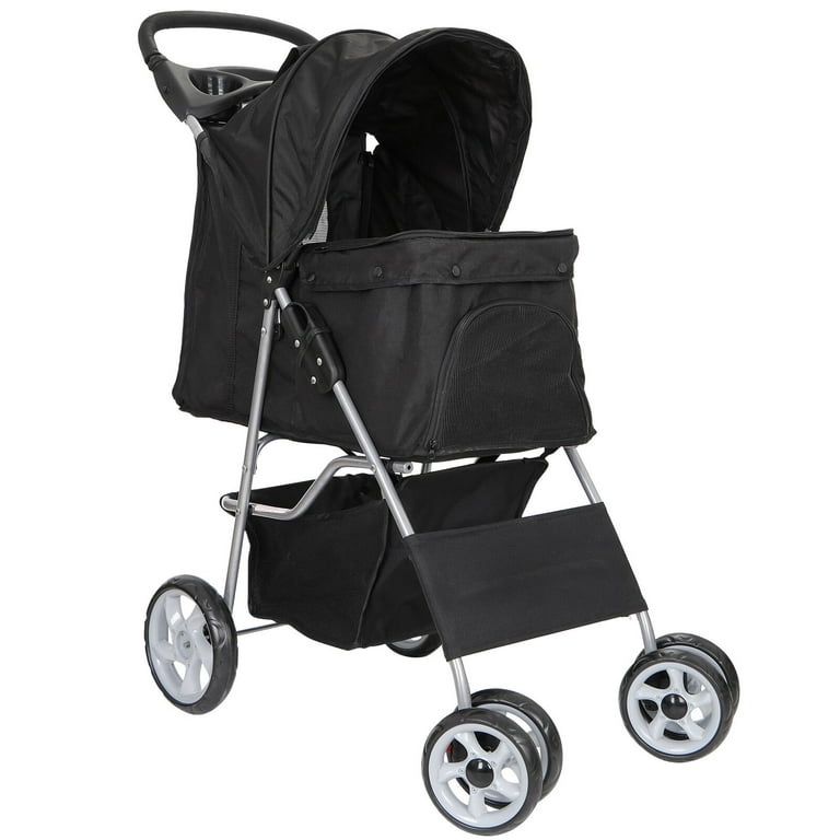 4 Wheel Foldable Dog Pet Stroller - Black