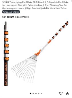 5-24 ft Telescoping Roof Rake 30 ft Reach // Collapsible Roof Rake for Leaves and Pine with Extension Pole