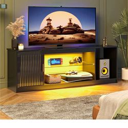 57 in. Glossy Black Fluted TV Stand Fits TV Up to 65 in. Entertainment Center