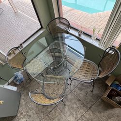  4 chair  glass table  Bamboo seats 