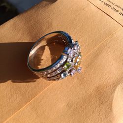 Sterling Silver Amethyst Diamond Ring