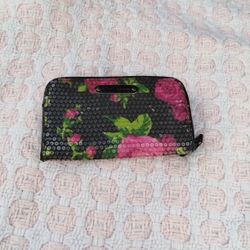 Betsy Johnson Black Rose Sequin 8" Wallet