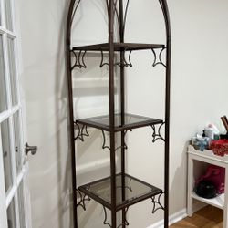 Vintage-Style Cathedral Arch Etagere – Metal & Glass Display Shelf