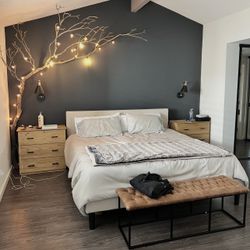 King Bed Frame - Upholstered Cream / Beige / Taupe