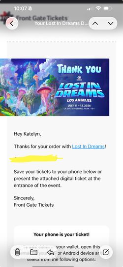 Selling 1 Sunday lost in dreams ticket