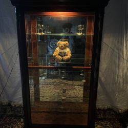 full glass front 5 shelf cherry wood curio cabinet