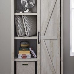 Better Homes & Gardens Modern Farmhouse Bookcase Storage Cabinet, Rustic White Finish