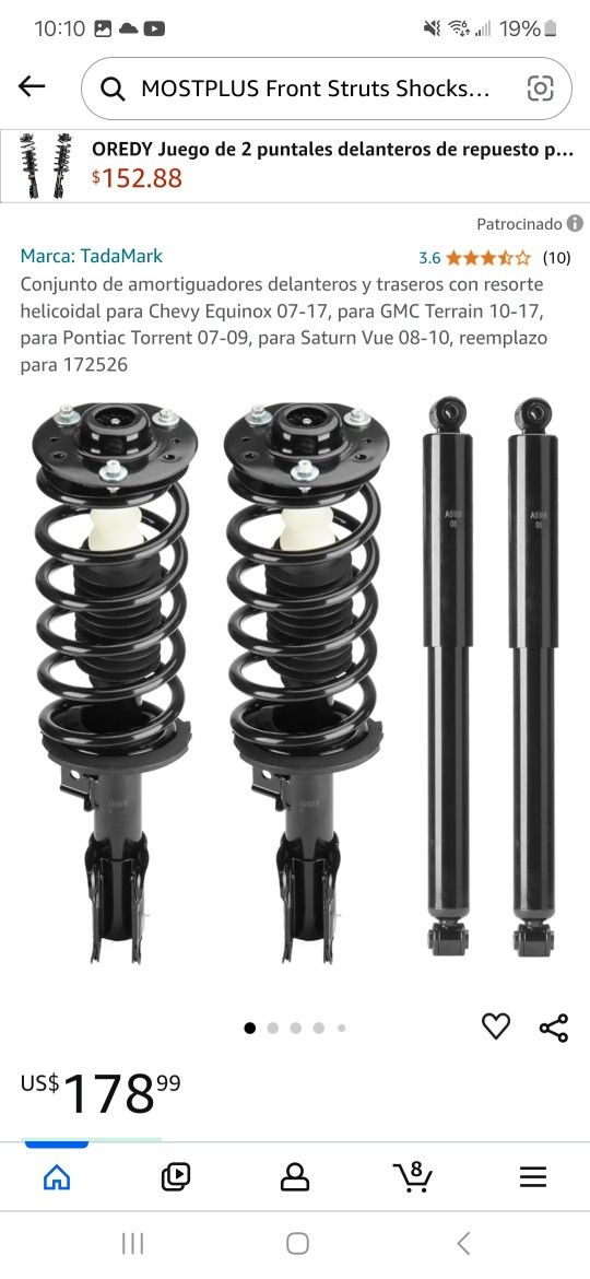 Conjunto de amortiguadores delanteros y traseros con resorte helicoidal para Chevy Equinox 07-17, para GMC Terrain 10-17, para Pontiac Torrent 07-09,