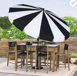 Better Homes & Gardens Premium 9ft Market Outdoor Umbrella with Fiberglass Ribs, Crank Lift, & 3-Angle Tilt in Black and White Stripe