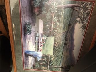 Wine and vineyard picture with oak frame