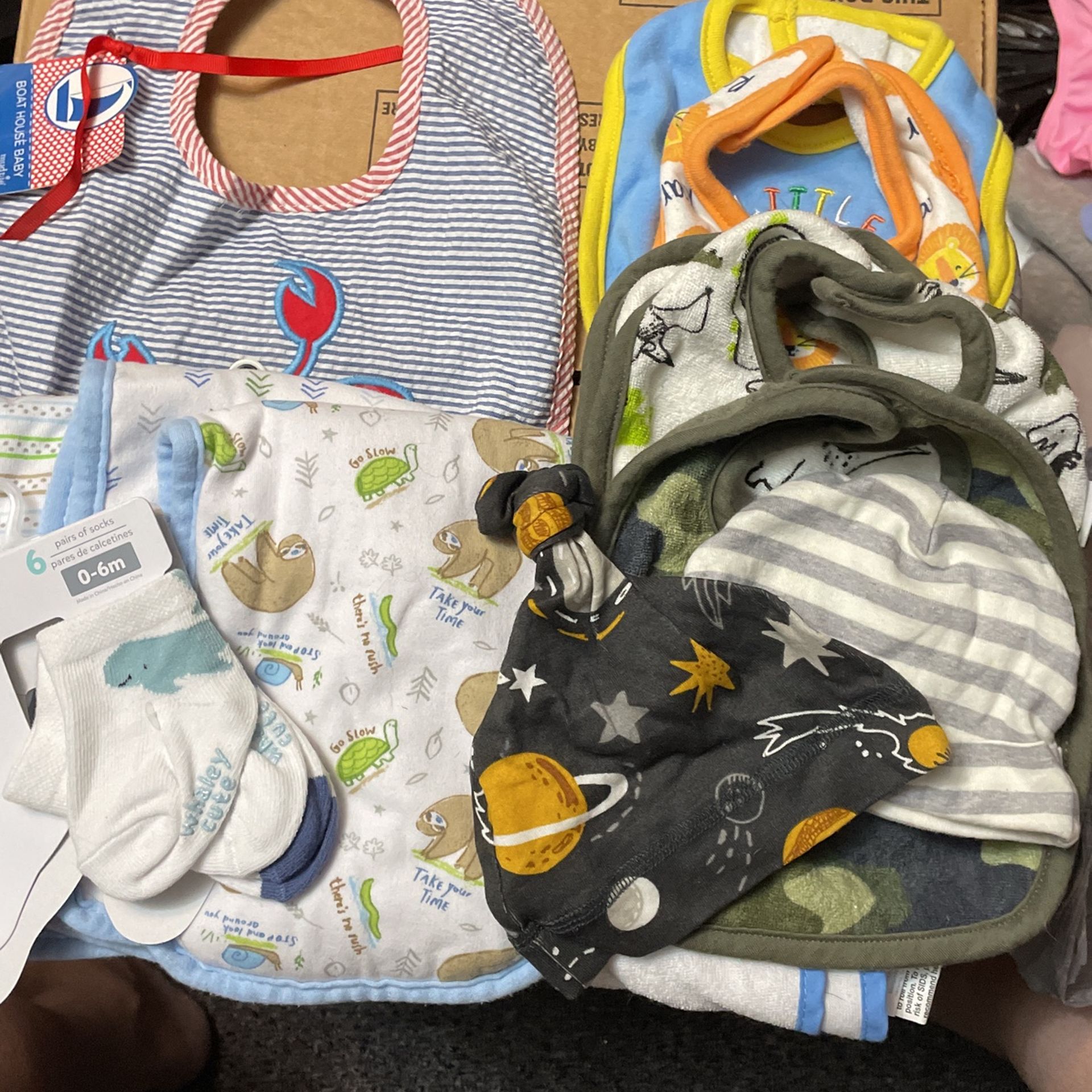 Baby Boy Bibs, Hat And Burp Cloth