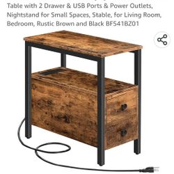 HOOBRO End Table with Charging Station, Narrow Side Table with 2 Drawer & USB Ports & Power Outlets, Nightstand for Small Spaces, Stable, for Living R