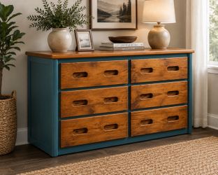 Mid-Century Modern Solid Wood 6-Drawer Dresser – Professionally Refinished