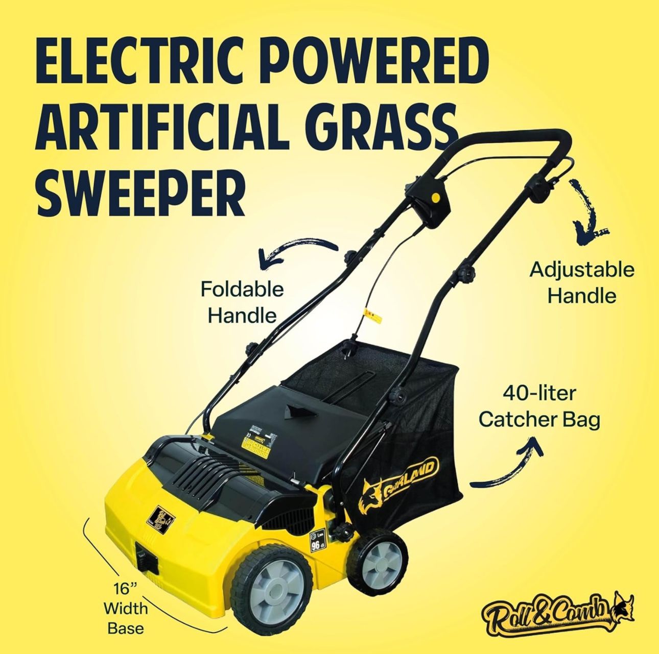 Garland COMBER 502 E-V15 Artificial Grass Duster, 1600 W, 40 cm, 40 L Shovel Bag
