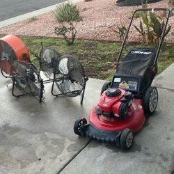 Troy Built Lawn Mower :3 Small Floor Fans And 1 Industrial Fan Like New. 