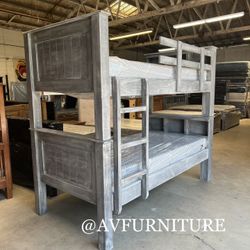Solid Wood Twin Twin Bunk Bed And 2 Memory Foam Mattress 