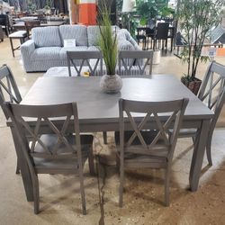 7 Pc Gtay  Dining Set With  Table With Storage