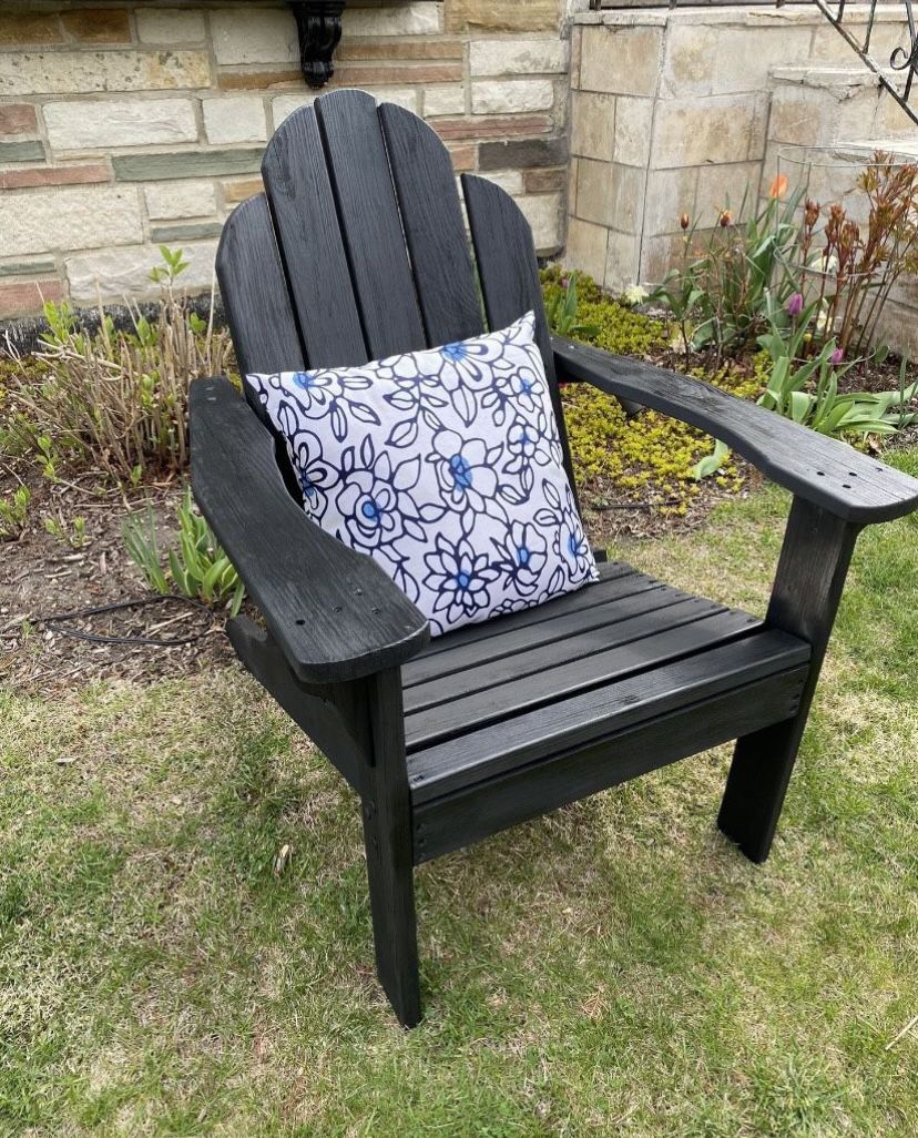 Solid Wood Adirondack Black Chair With New Cushion