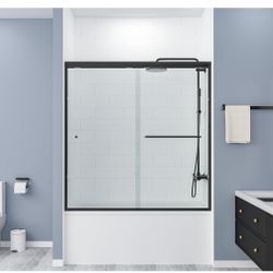 56"– 60" W x 60" H with 1/4" Tempered Clear Glass Premium Semi-Frameless Double Sliding Bathtub Shower Doors | Leak-Resistant | Easy Install | Durable