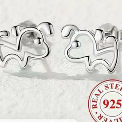 Dog Puppy Silver Earrings 