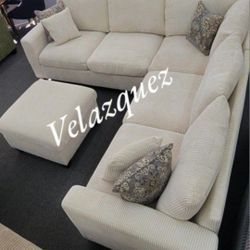 ✅️✅️ 4pc  for grey corduroy fabric upholstered sectional sofa with ottoman ✅️✅️