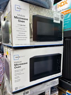 Mainstays 1.1 Cu Ft Flatbed Countertop Microwave Oven, 1000 W, Black, microondas