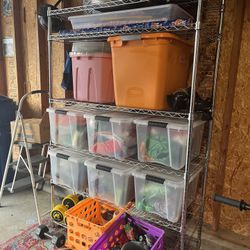 Metal Wire Shelves And 6 Clear Bins