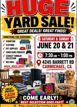 YARD SALE TODAY 6/20&6/21 !! 4245 BARRETT RD CARMICHAEL