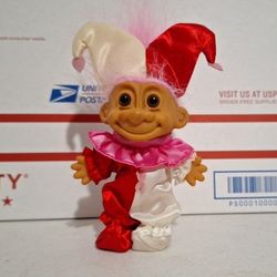 My Lucky Royal Court Jester Troll Red White Russ Berrie Valentine Pink Hair 6 VINTAGE 