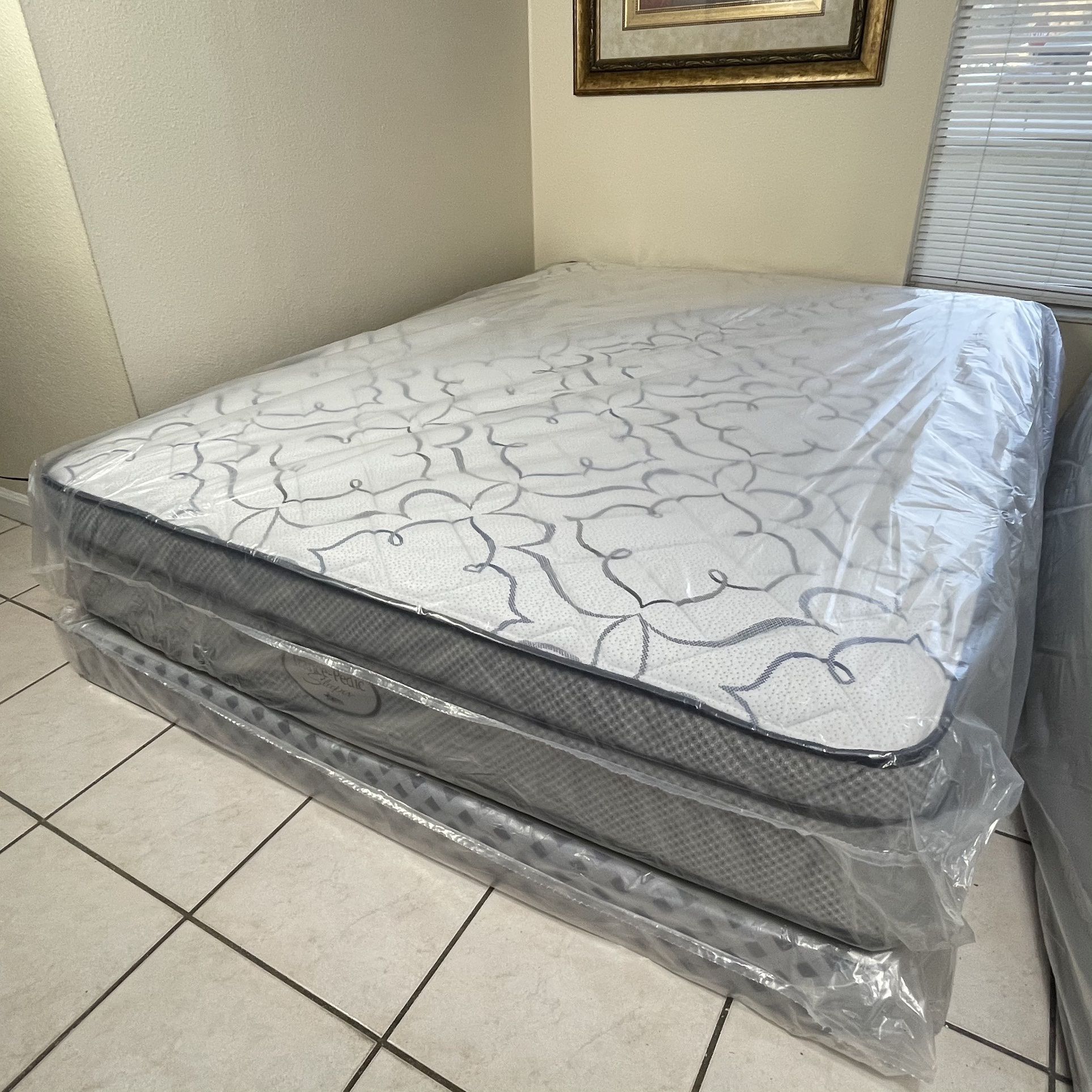New Queen 12 Inch Pillowtop Mattress And boxspring Set! FREE SAME DAY DELIVERY 