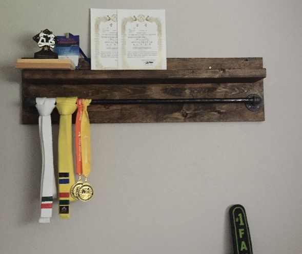 Industrial Shelf With Bar/ Martial Arts Belt And Trophy Shelf