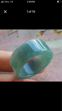Certificate Jadeite Jewelry Jade luck Green rectangle Thick Ring Size 11.75