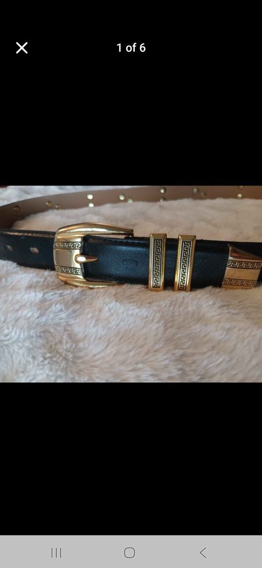 Versace-style gold-hardware Medusa belt