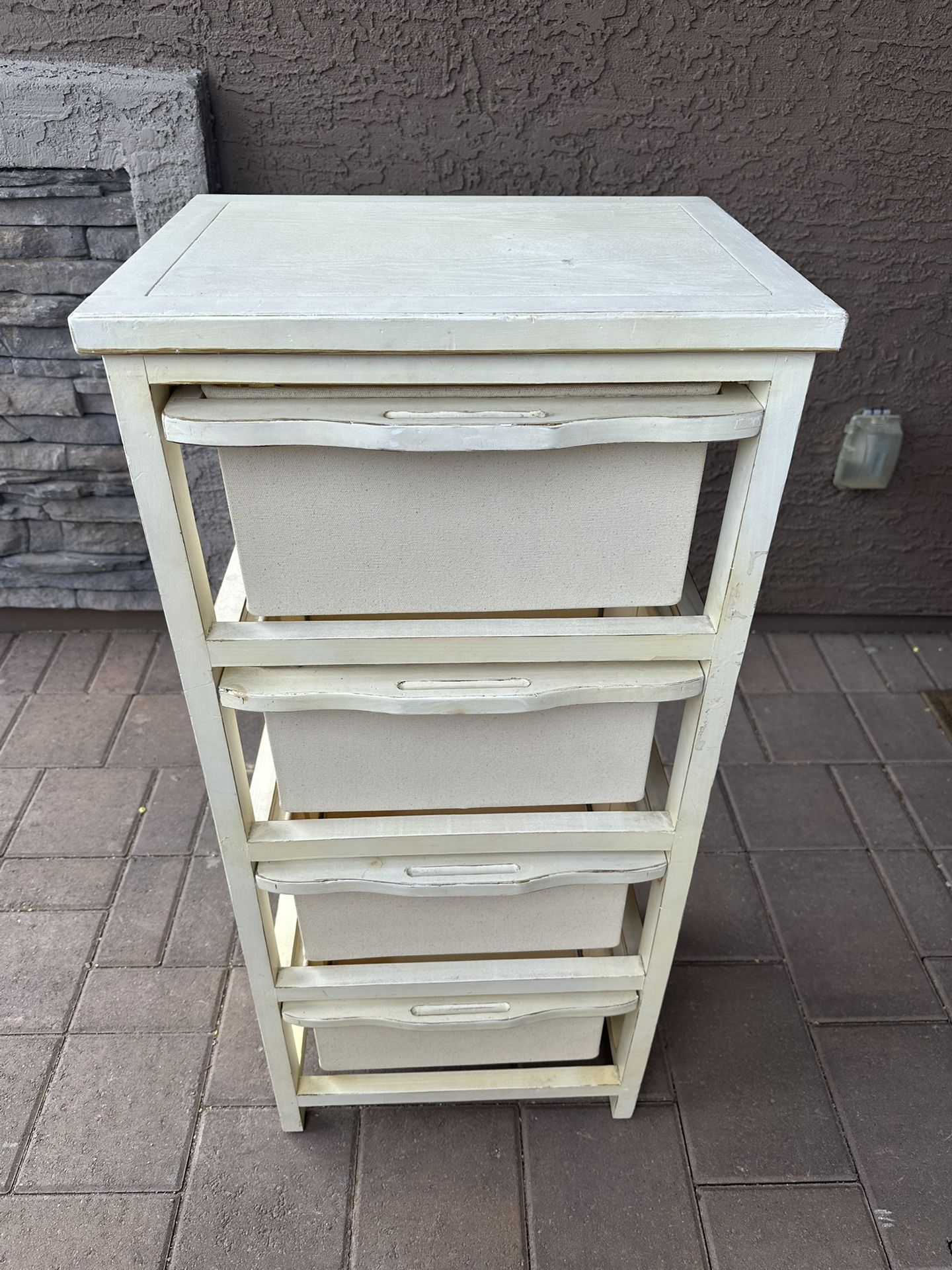 Wood & Heavy Canvas 4 Drawer Dresser Office Organization Bedroom Or Craft Room In Great Shape Aesthetically Has Some Marks But Perfect Functionality