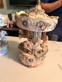 2 Vintage Porcelain Carousel Horse Music Box