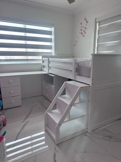 Twin Loft Bed with Built-in Desk, Drawers & Storage Stairs - Excellent Condition