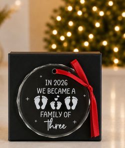 2026 Family of Three Glass Christmas Ornament, New Baby Keepsake - New